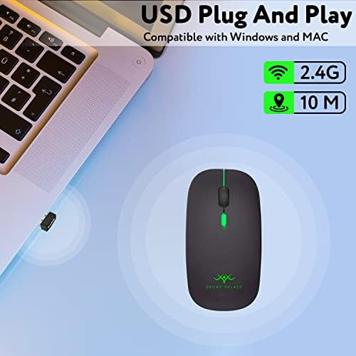 Bežični Bluetooth miš LED Slim Punjiva optički Bluetooth5.1 (2,4 Ghz) Nečujan dual miš sa 3 podesiva tačaka po inču Mali USB prijemnik