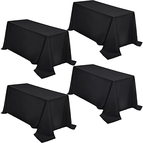 + 4 pakiranja stolnjaka od crne tkanine, stolnjaci za stolove pravokutnog oblika od 60 inča 102 inča, poliesterski stolnjaci otporni