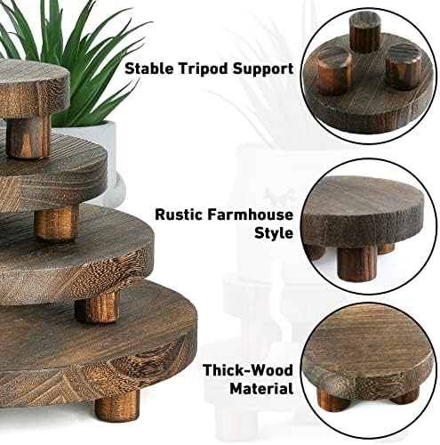 4 komada drvena biljna postolja i 4 komada Umjetna sočna biljaka u loncu, mini prikazi uzdižu, drvena okrugla stolica pijedestal uzdizanje