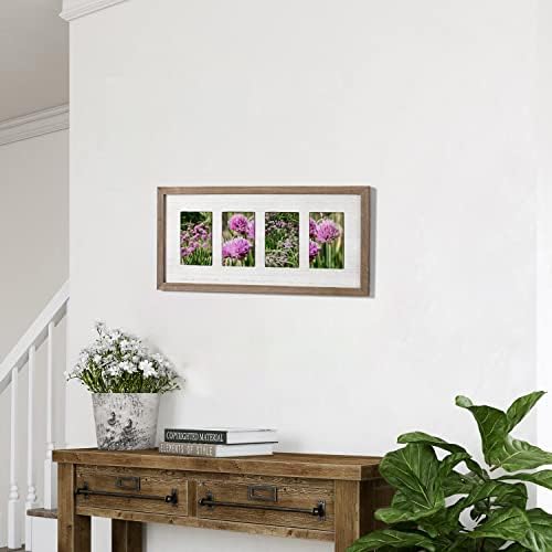 Adeco ukrasni ručno izrađeni drveni kolaž okvir za prikaz 4 otvora 4x6 inčni fotografije za vertikalni i vodoravni zid viseći s čvrstim
