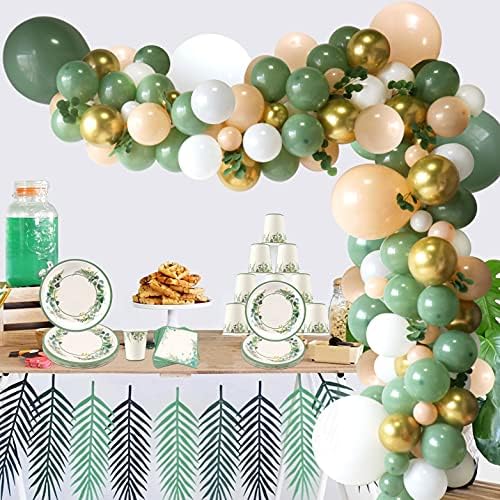 Kadulja zeleni balon Garland komplet + kadulja zelene ploče za boho zabave za zabavu, vjenčani tuš tuš za tuširanje za rođendan ukras
