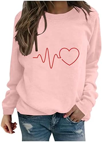 Ženske dukserice srce grafički pulover pulovera cvjetni print vrhovi žene slatke majice dugih rukava