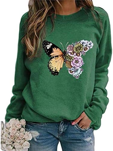 Qunkii pulover vrhovi za žene, leptir za tiskanje majice Twishirts tanki vrhovi casual dugih rukava lagane bluze