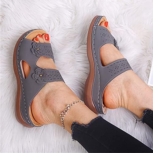 Ženske ortopedske sandale Otvorene papuče s nožnim prstima s ugodnom oblogom dvostruki remen Slida Vintage Wedge sandala s podrškom