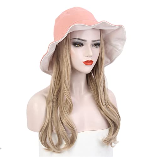 CLKKK perika šešir Ribarski šešir perika ružičasta nijansa duga ravna zlatna perika šešir stilska osobnost