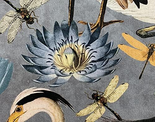 Siva pamučna tkanina prodaje se po mjeri Ptičje čaplje materijal za šivanje po dvorištu Lotus Vretenc ptičji uzorak Izvrstan za presvlake