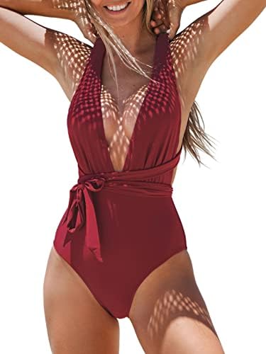 Cupshe ženski jednodijelni kupaći kostim seksi duboki V vratni kupaći kostim za crisscross leđa samozapoštovanje