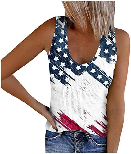 Ženska majica bez rukava s printom američke zastave za Dan neovisnosti casual pletena košulja prsluk s okruglim vratom 6-inčni vrhovi