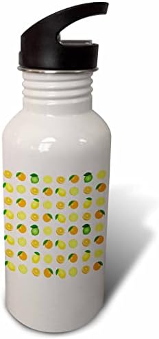 3Drose Chic uzorak citrusnih plodova, limuna, naranče, limete na bijeloj boji - boce s vodom
