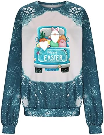 Sretne uskrsne dukseve za žene uskršnja jaja zeko Gnomi grafički pulover vrhovi predimenzionirane majice iz izbjeljivanja dugih rukava