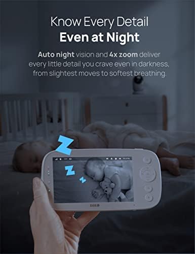 Video monitor za bebe, 5-inčni 720-inčni video monitor s podijeljenim zaslonom s kamerom i zvukom, Infracrveni noćni vid, dvosmjerna
