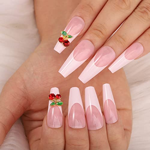 Na noktima ružičasti dugi lažni nokti sjajni lažni nokti balerina trešnja Akrilna naljepnica za nokte za žene i djevojke