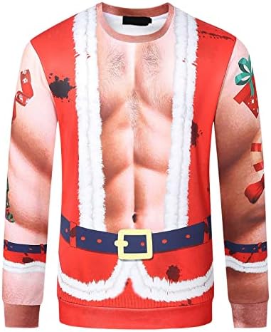 ZDDO Ugnji božićni džemper za muške, 3d smiješni Xmas Djed Mraz Tiskani pulover dugih rukava Zimski posadi duksevi