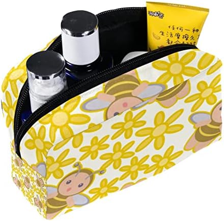 TBOUOBT Pokloni za muškarce Žene šminke Torbe toaletne torbice Male kozmetičke torbe, crtani pčeli žuti cvijet