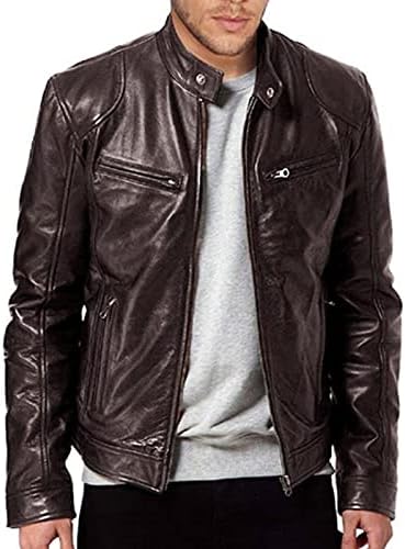 Muška motociklistička jakna od PU kože Vintage Moto jakna retro gornja odjeća kaput s ovratnikom od PU kože s džepovima s patentnim