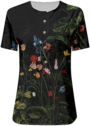 Ženske ljetne majice s izrezom i gumbima u obliku slova u, majica kratkih rukava, tunika s cvjetnim printom, košulje 2023, modne casual