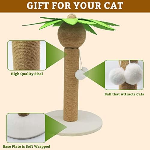 Kandža za mačke u zatvorenom prostoru, 19,7 visoki stupovi za grebanje mačića od kokosove palme, slatki stup za grebanje mačaka od