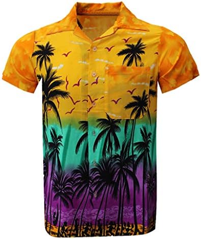 Gdjgta modni muški casual gumb havaji tisak plaže kratki rukav bluza muški majica žuta