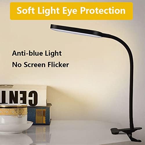 Brokimis LED stolna svjetiljka zatamnjena klip za čitanje na svjetlima Studij Touch Switch 3 Modusi u boji 10 Svjetlina zaštita očiju