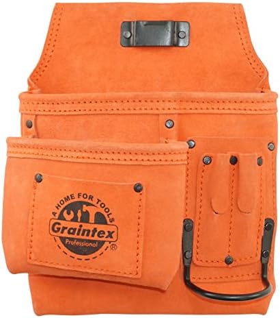 GRAINTEX SS2572 :: 5 džepnih lijevih torbica za nokte i alat Narančasta boja Koža za konstruktore, električare, vodoinstalacije, Hanymens