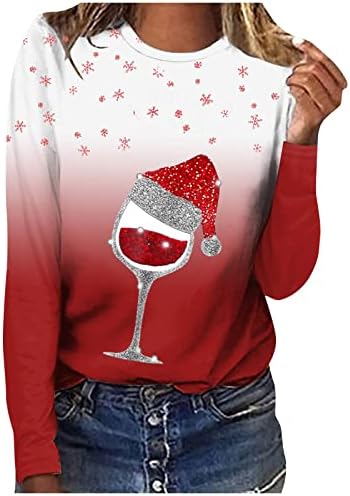 Pulover duksevi za žene Crewneck božićni tisak majice opremljene plus veličine ženske zimske vrhove