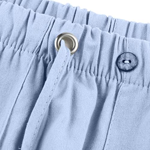Muške pamučne lanene hlače Elastični struk Lagane ležerne hlače Slim Fit Yoga Beach hlače s džepovima