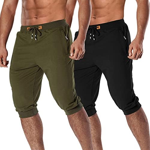 Chexpel muške 3/4 -Jogger kratke hlače Capri hlače ispod koljena pamuka dugačka vježba s kratkim hlačama s džepovima s patentnim zatvaračem