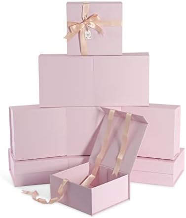 Ružičaste poklon kutije s poklopcima 10 pakiranje, 8,2x8x4 inča mala poklon kutija s vrpcom, poklon kutije s magnetskim zatvaranjem