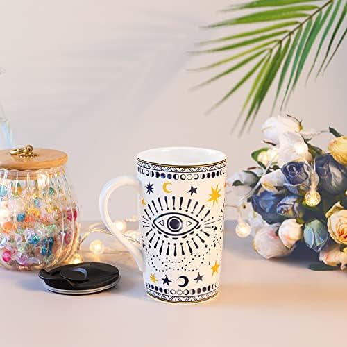 NimffAble keramička šalica za kavu 18oz boho oči šalice kave s ručicom personalizirani uzorak pečenja čaša čaša velika