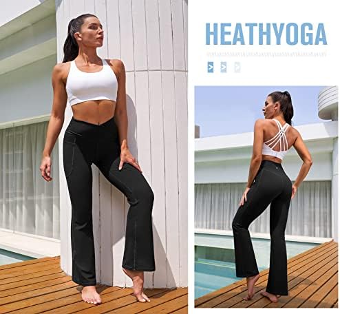 Heathyoga joga hlače s džepovima za žene crossover bootcut gamaše za žene visoki struk bootleg joga hlače