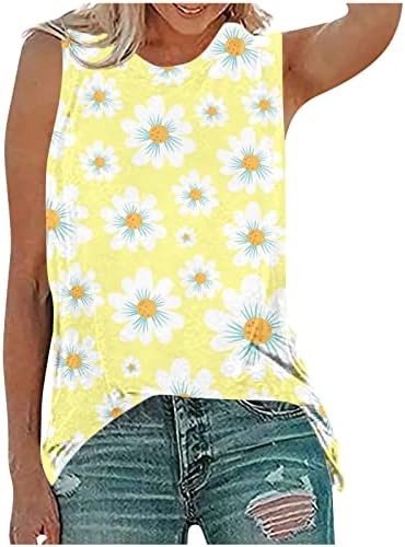 Slatki cvjetni vrhovi spremnika za žene labave ležerne grafičke majice bez rukava, lagane ljetne majice prsluka
