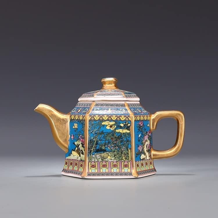 Dann Emajl zlatni čajnik s ručicom šesterokutni čajnici s cvjetovima i pticama uzorak drevni porculan
