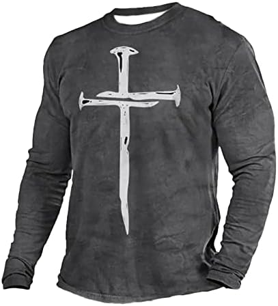 Kršćanske košulje za muški poklon Isus Cross Print dugi rukavi ležerni okrugli vrat Vintage grafička majica košulja pulover vrhovi