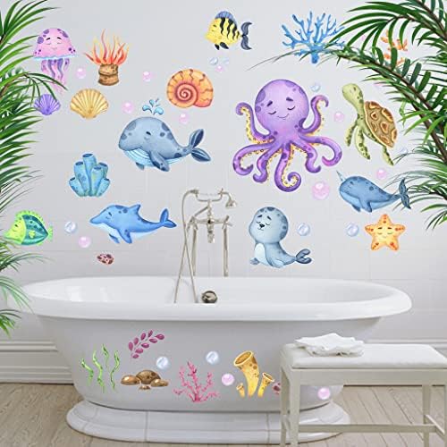 Arquiel ispod morskog zida naljepnice oceanske kitove meduze crtani kupaonice zidne naljepnice za dječake dječje spavaće sobe rasadnička