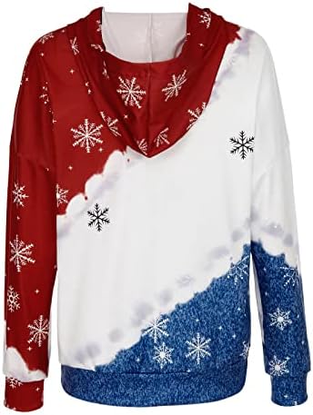 Hoodis za žene, božićni print s kapuljačom s kapuljačom labavi ležerni gumb za izvlačenje pulover dugi džep džep
