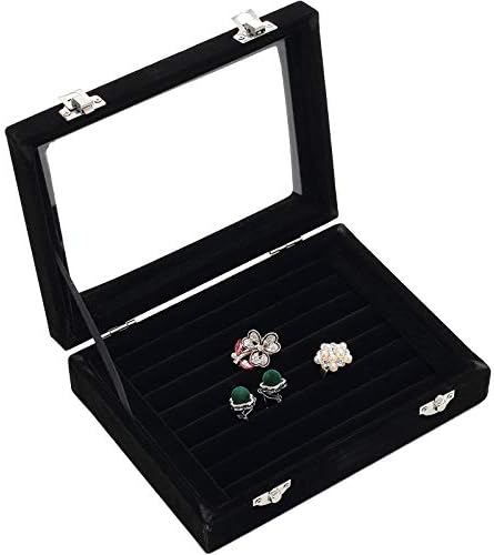 Hewady Velvet Box Box Box Box Box Box, kutija za prikaz nakita sa staklenim poklopcem - za prstenove, naušnice, broševe
