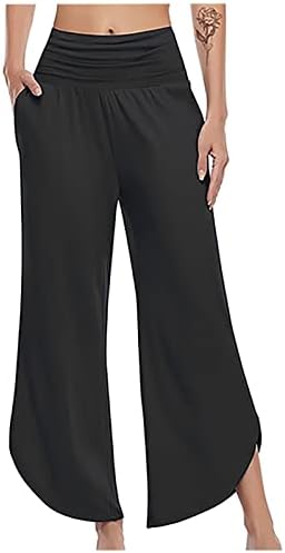 Women široke hlače za noge Odjetna ležerna ljetna elastična dugačka hlača plus veličine joga hlače protočne lanene hlače labave fit