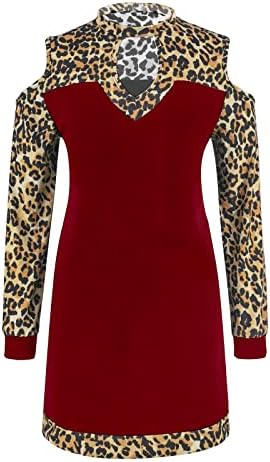 Nokmopo ženska haljina casual leopard ploča u boji s ramena dugi rukavi ravna haljina maxi haljina