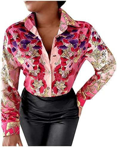 Nokmopo Womens Plus Tops Summer Fashion Casual Dugi rukavi reverci kardigan gumb za proljetne košulje
