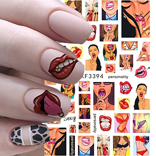 Loša djevojka naljepnice za nokte 3D samo-zacjenjiva akrilna umjetnost noktiju opskrba Valentinovom naljepnice za nokte seksi usne