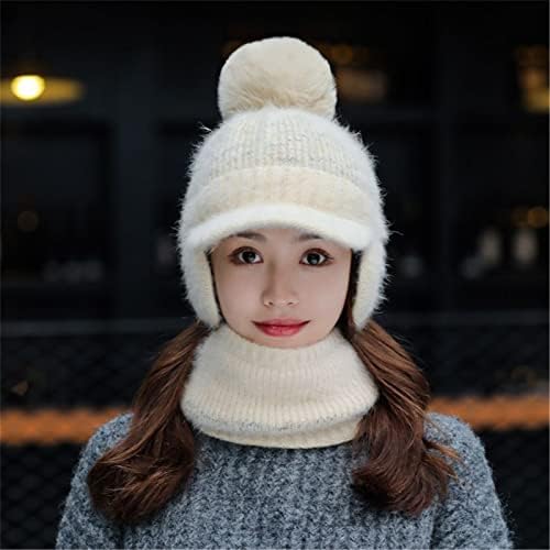 Ženski ušne šal škakne šešir koji slijeva termički biciklizam toplo zimska šal šešira za pletenje skijaških šešira s pom poms