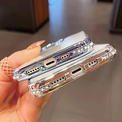 AMASFCCY iPhone 14 Plus 6.7 '' Slitter Plating fuse, slatka luksuzna bling -ljinestones Diamond Soft Bumper Clear prozirni TPU tanka