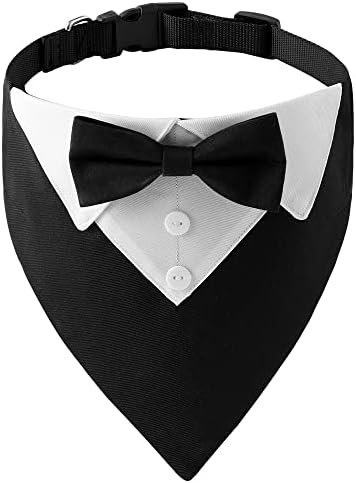 Bnibol Tuxedo vjenčanica za pseće ovratnik, svečani dog bandana ovratnik s pramčanom kravatom i podesivom kopčom, pogodan za malog