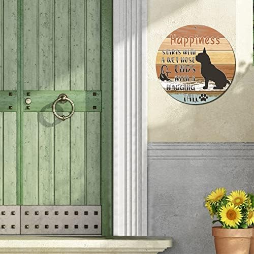 Smiješno okrugli kućni ljubimci metalni natpis plak sreća započinje mokrim nosom Vintage Vintage Wign Sign Dog Welcomet Metal plakat