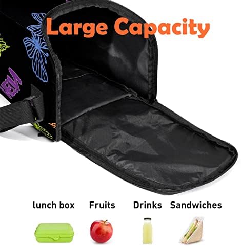 Šareni leptir s neonskim uzorkom velika kutija za ručak za odrasle torba za ručak za višekratnu upotrebu prijenosni veliki organizator