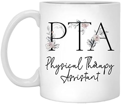 Šalica asistenta fizioterapeuta-Pokloni PTA-monogramska šalica za kavu s abecedom i cvijetom-poklon za asistenta fizioterapeuta-matura