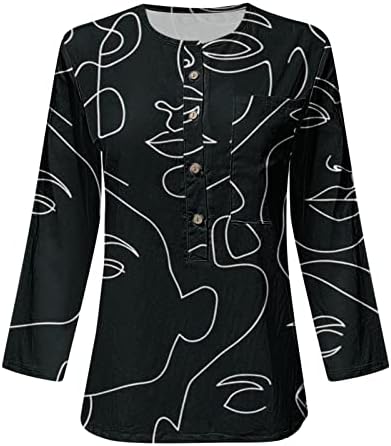 Ženski vrhovi ležerna Moda gumbi s printom lica u obliku slova U izrez vrhovi s rukavima tri četvrtine košulja bluza vrhovi za vježbanje