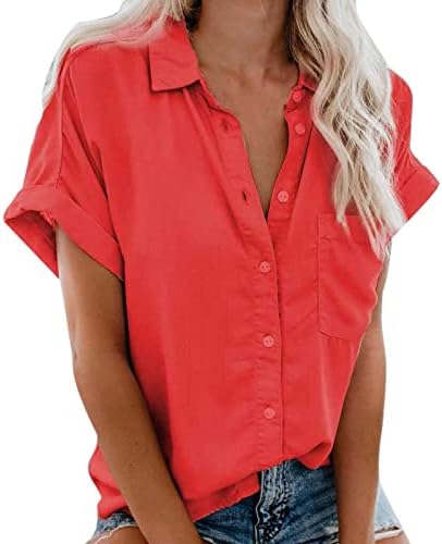 Ženska modna kauzalna majica majica spuštena gumb za ovratnik Bluus solidne majice s kratkim rukavima 2023 Ljetna odjeća