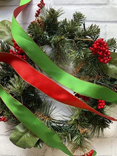 Božićna žica vrpca širine 1,5 inča 2 metra - crvena i zelena reverzibilna