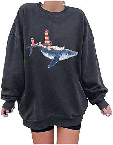 Posada dukserice za žene - Ocean Animal Tiskani pulover vrhovi ležerne dukserice dugih rukava za žene